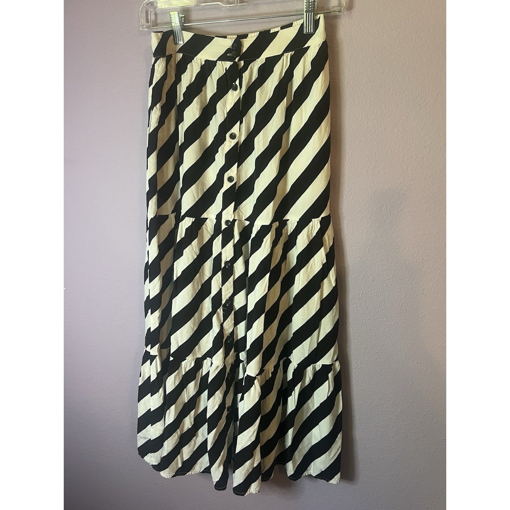 Nine West Black White Striped Button Up Midi‎ Skirt Size Small